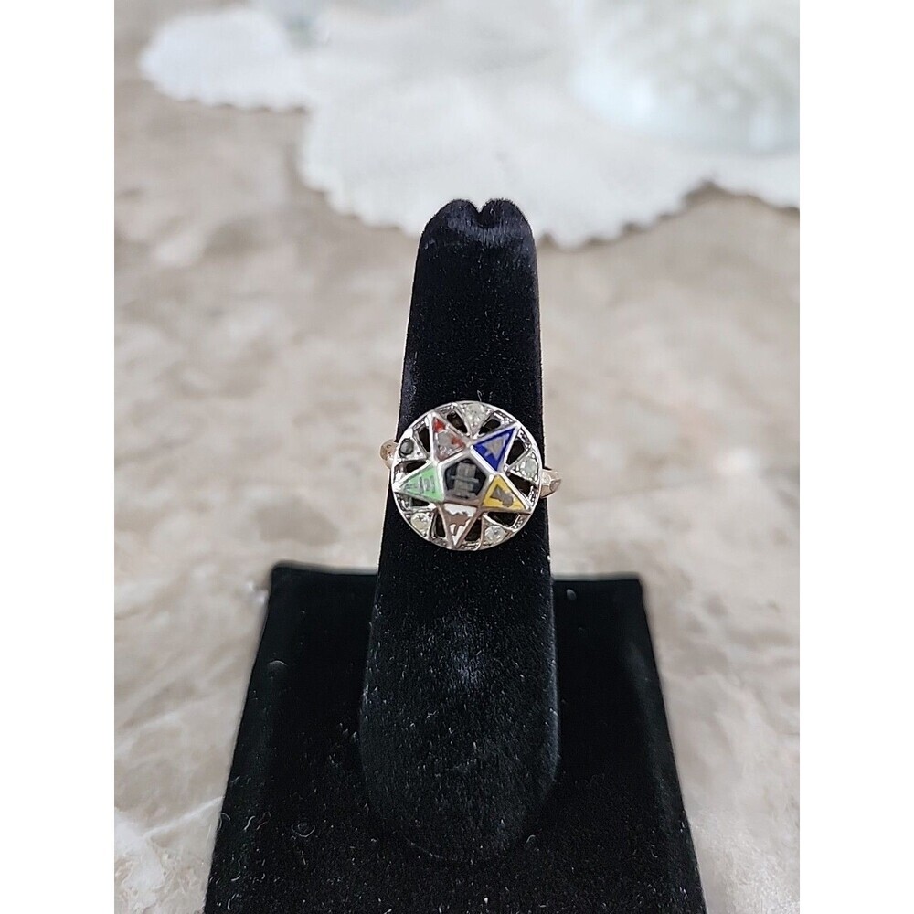 Vintage 10 Kt. Gold Filled Silver Womens Masonic Ring, Size 6.5